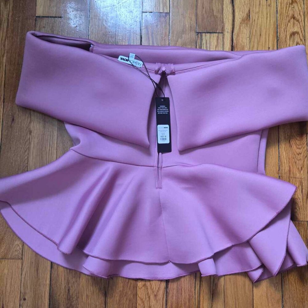 Mauve Off Shoulder Peplum Top - Picture 6 of 7
